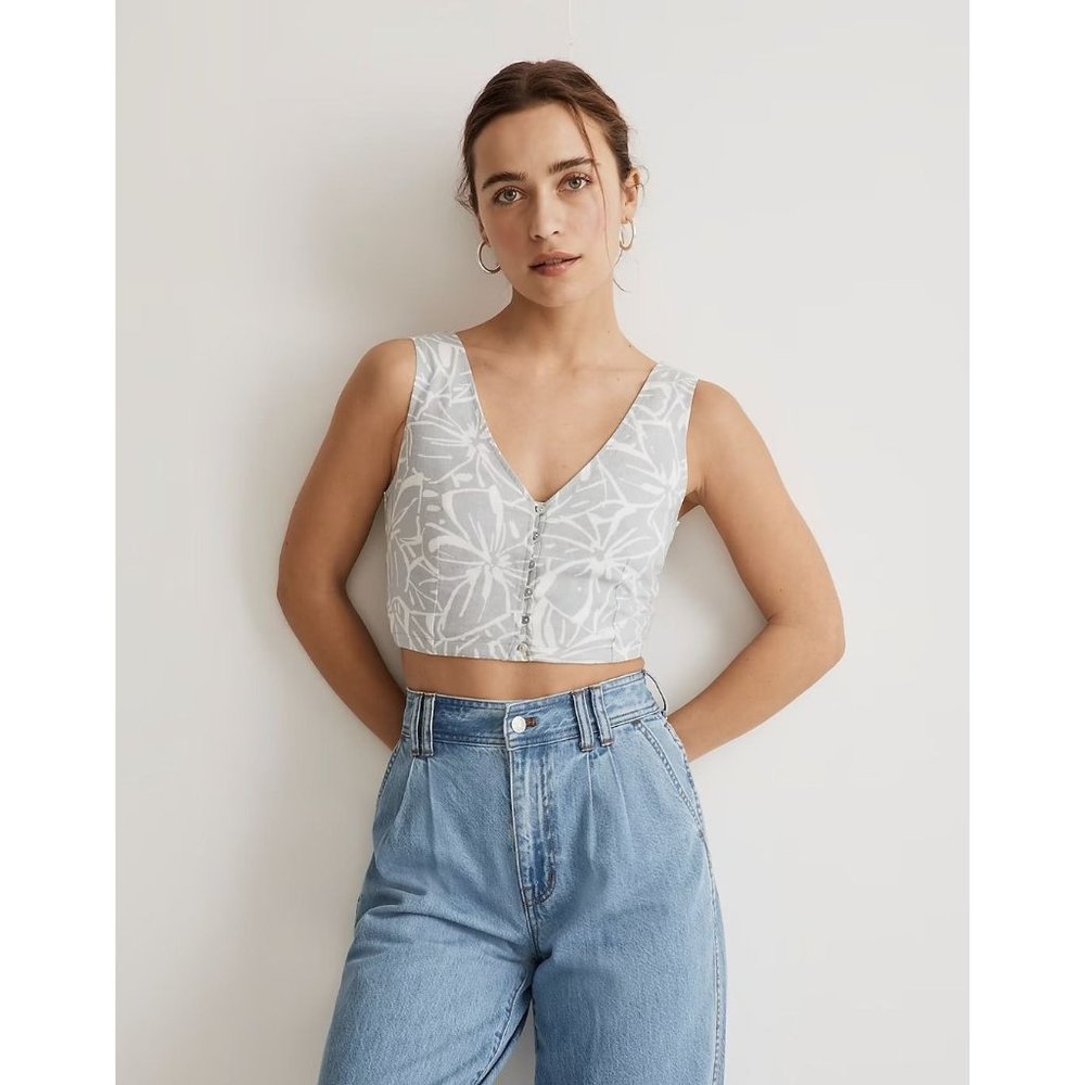 Madewell Linen-Blend Gwen Crop Vest Top in Abstract Flora Size 14 New With Tags!